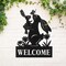 Set of 2 30"H Multi-functional 2-in-1 Metal Rabbit Silhouette with Welcome Sign Garden Yardstake, Wall Decor (KD)